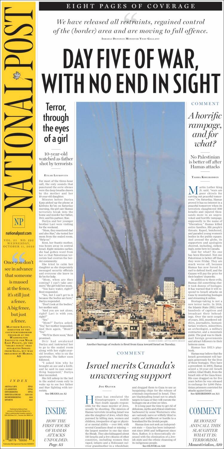 Portada de The National Post (Canadá)