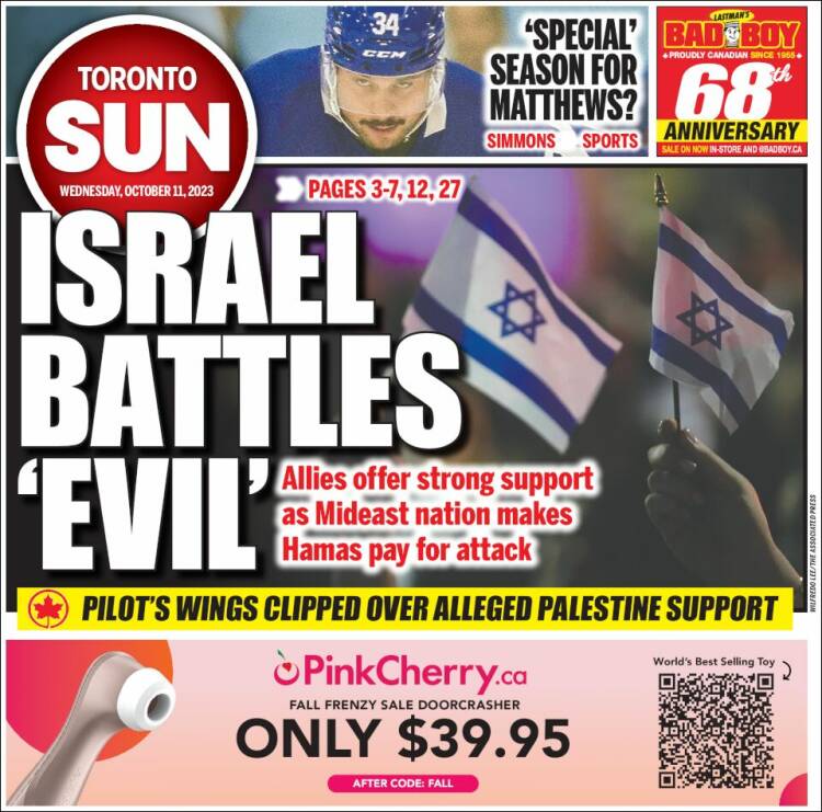 Portada de The Toronto Sun (Canadá)