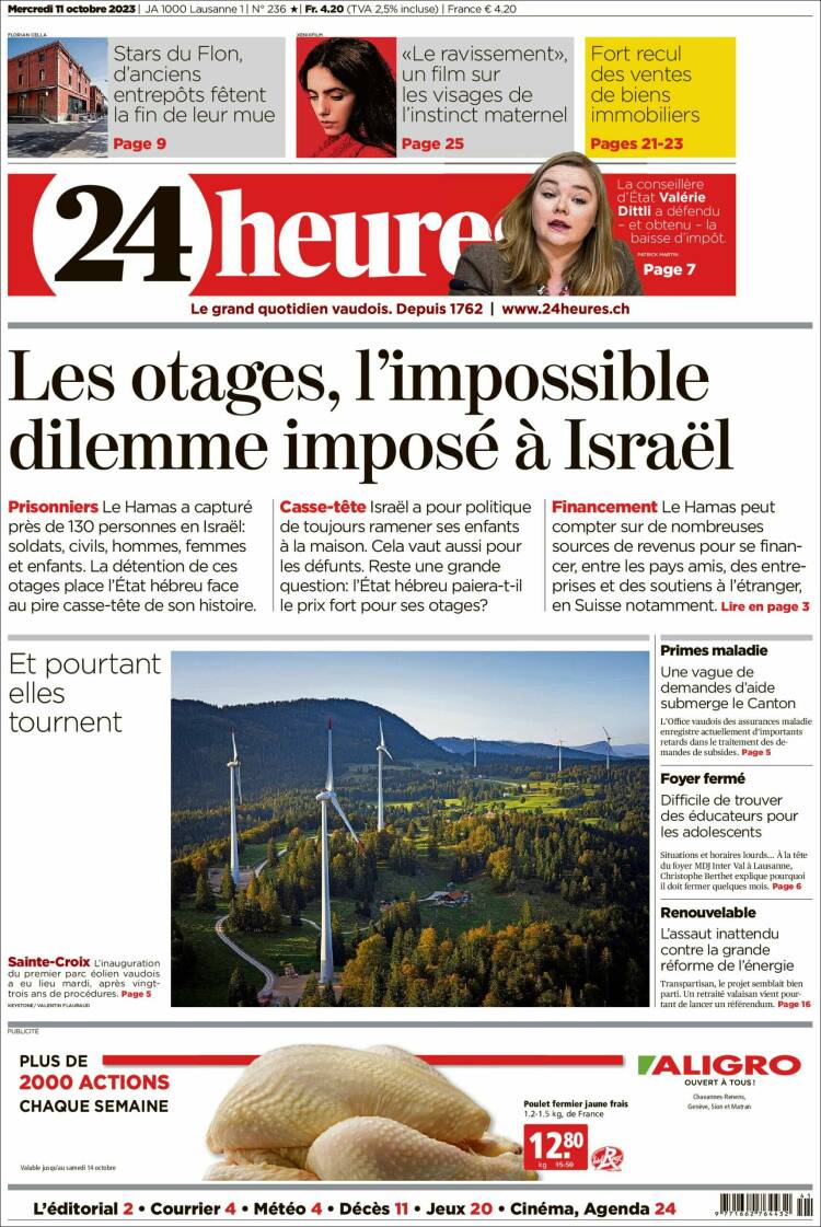 Portada de 24 Heures (Suiza)