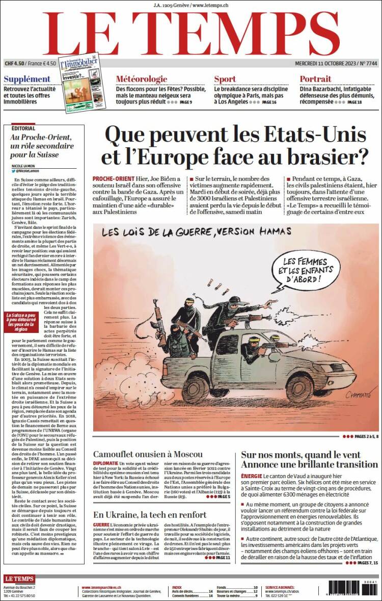 Portada de Le Matin (Suiza)