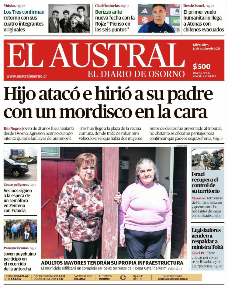 Portada de El Austral de Osorno (Chile)