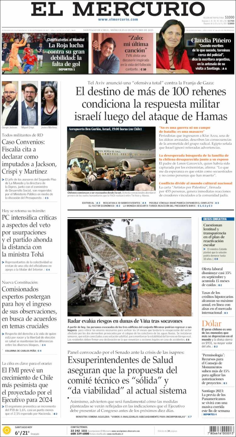 Portada de El Mercurio (Chile)