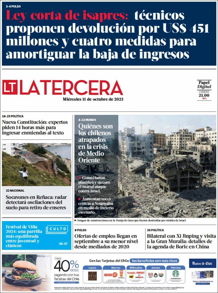 Portada de La Tercera (Chile)