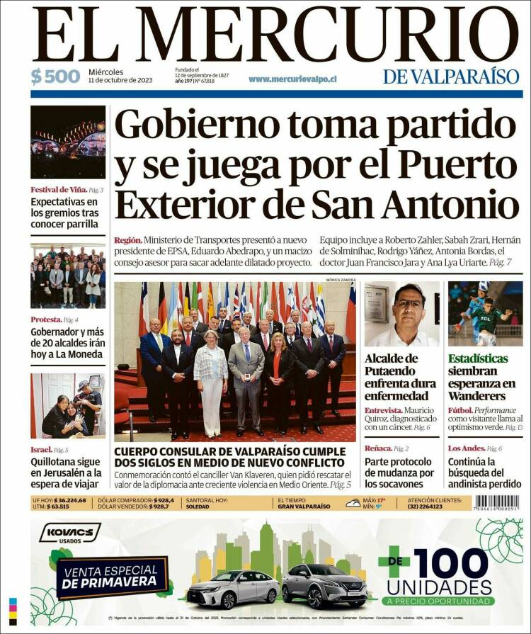 Portada de Mercurio de Valparaiso (Chile)