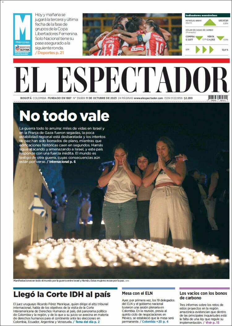 Portada de El Espectador (Colombia)