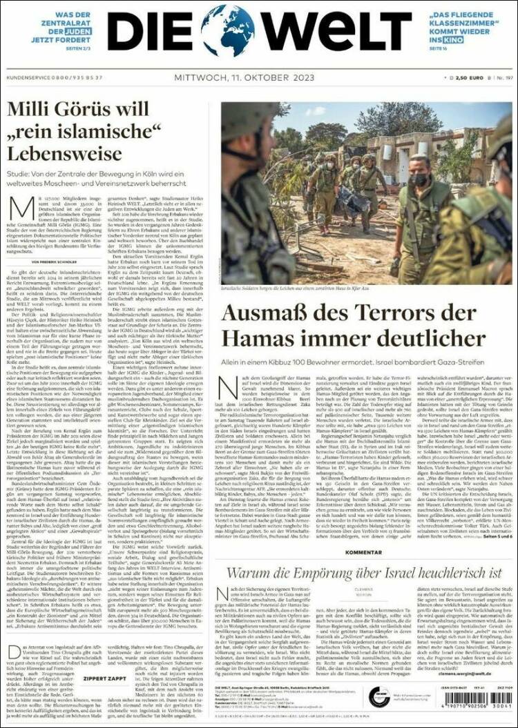 Portada de Die Welt (Alemania)