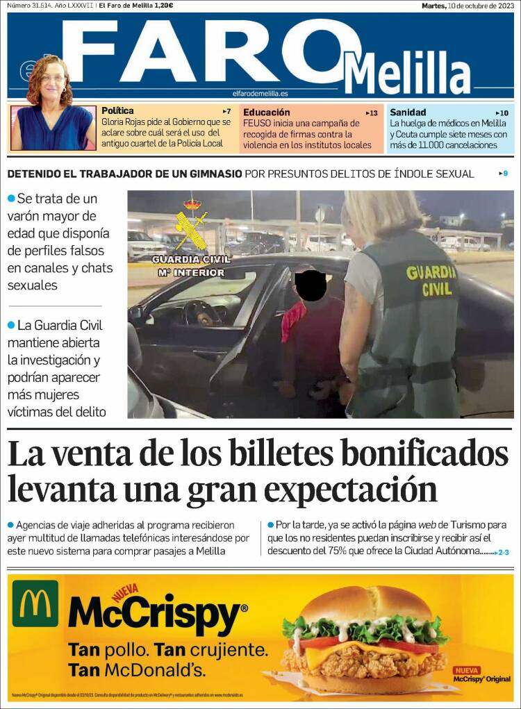 Portada de El Faro de Melilla (España)