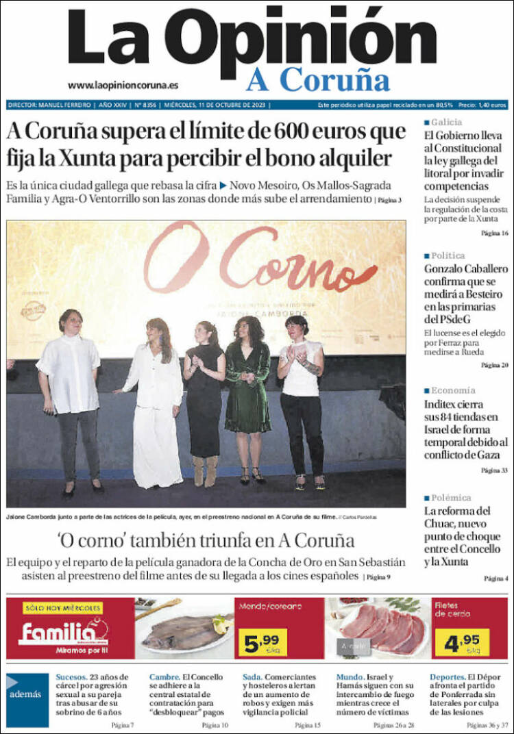 Portada de La Opinión de A Coruña (España)