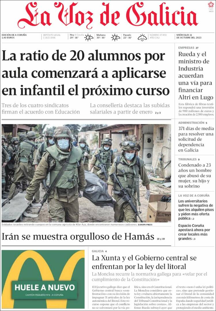 Portada de La Voz de Galicia (España)