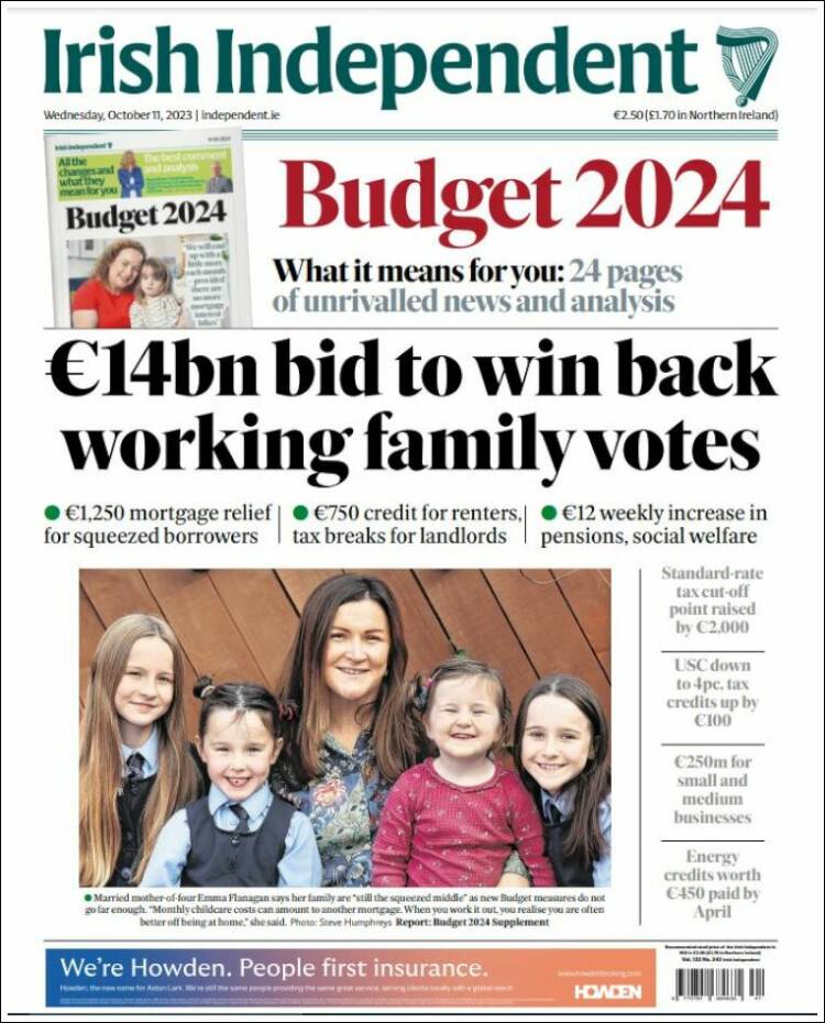 Portada de Irish Independent (Irlanda)