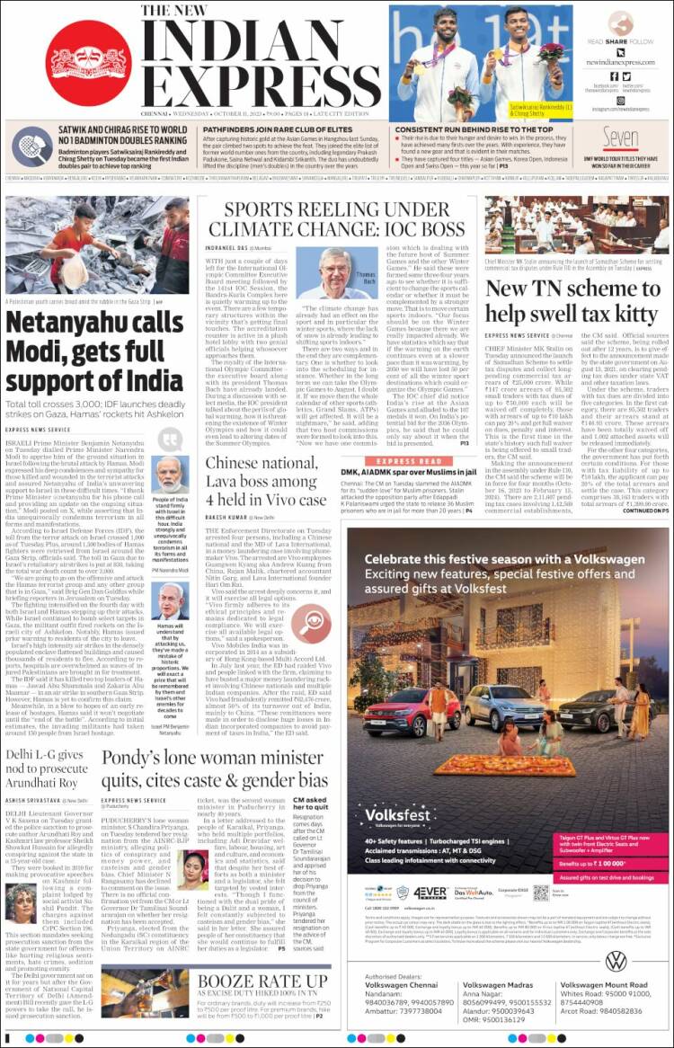 Portada de New Indian Express (India)