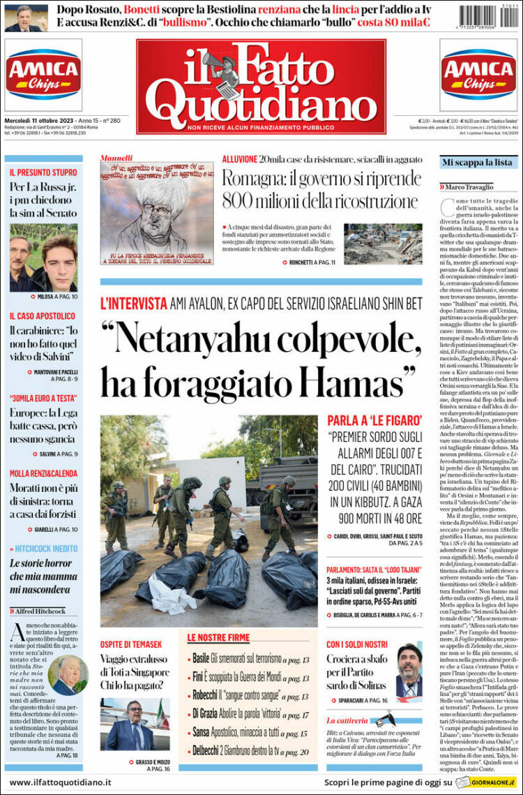 Portada de Il Fatto Quotidiano (Italia)