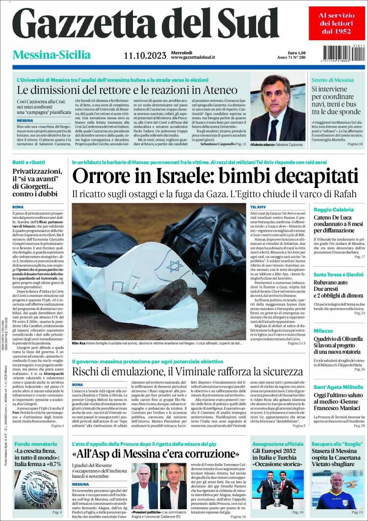 Portada de Gazzetta del Sud (Italia)