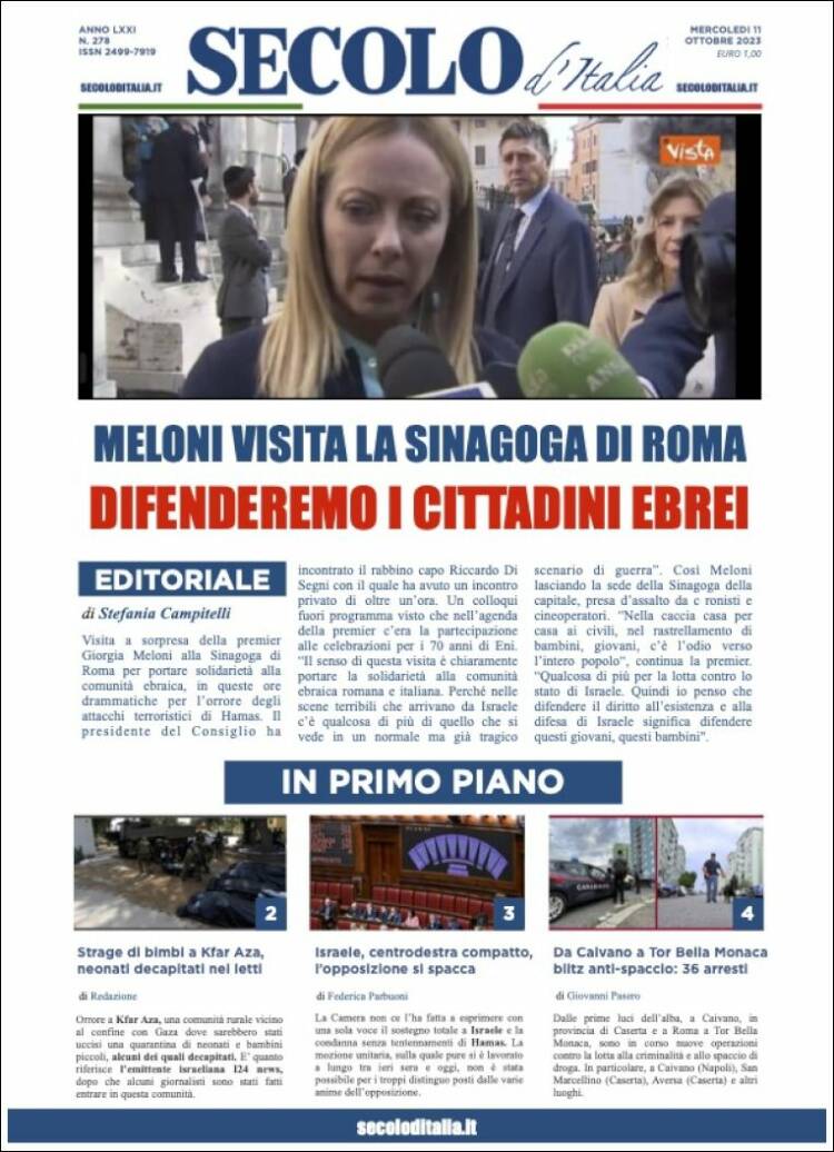 Portada de Secolo d'Italia (Italia)