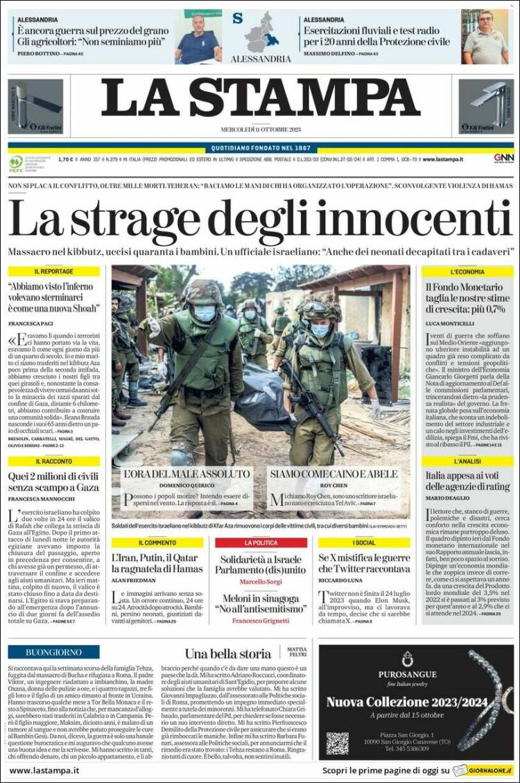 Portada de La Stampa (Italia)