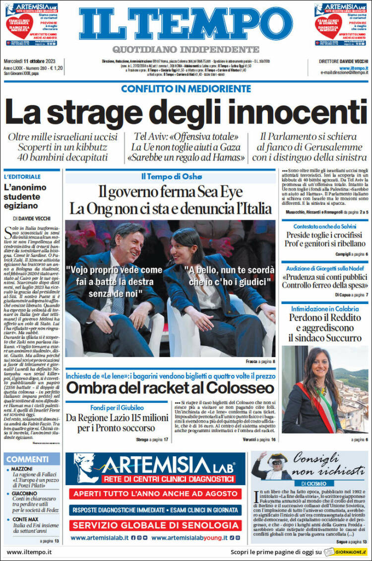 Portada de Il Tempo (Italia)