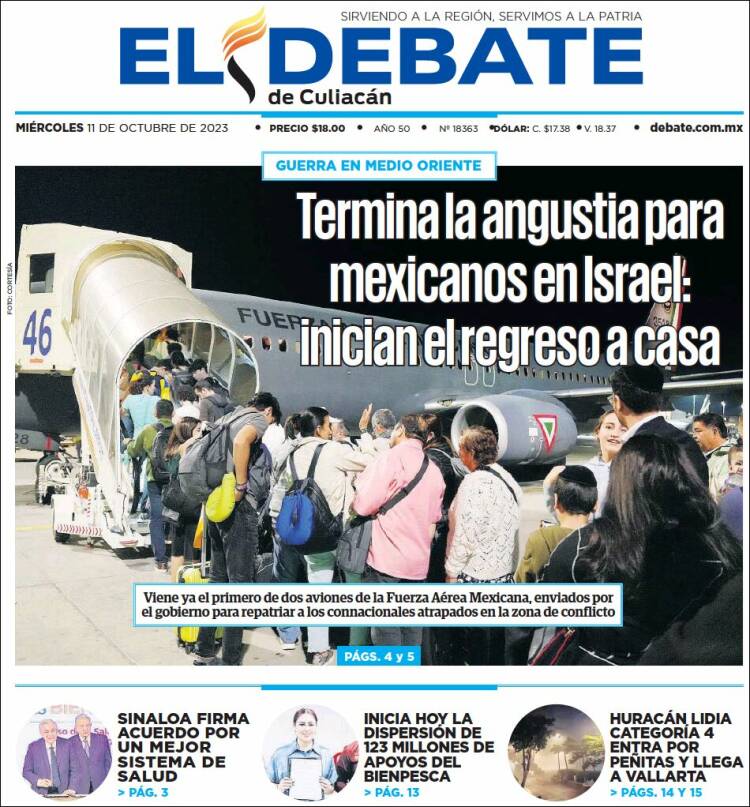 Portada de El Debate de Culiacán (México)
