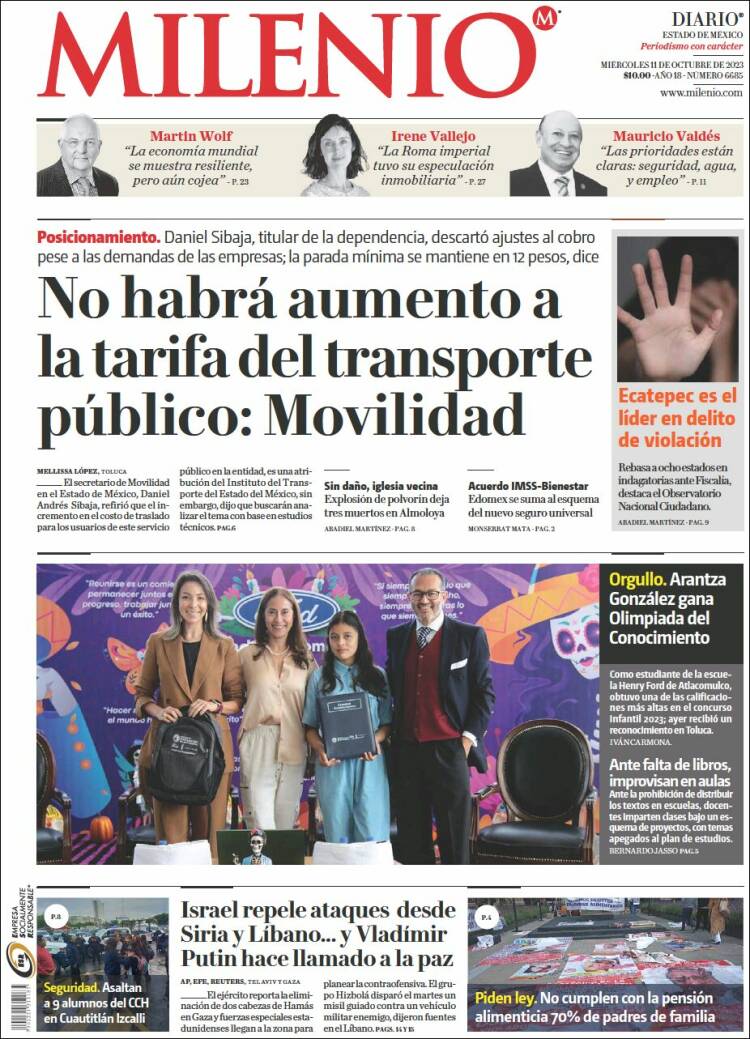 Portada de Milenio - Estado de México (México)