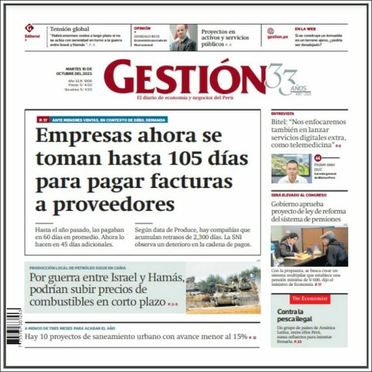 Portada de Diario Gestión (Perú)