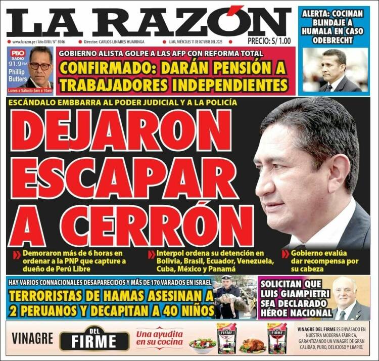 Portada de La Razón (Perú)