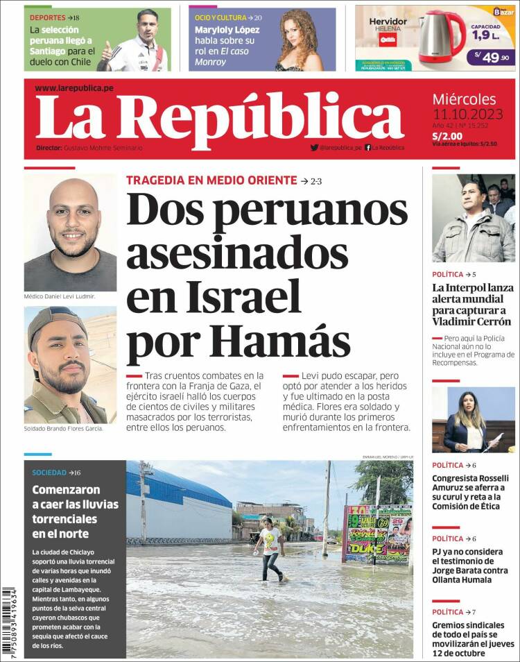 Portada de La Republica (Perú)