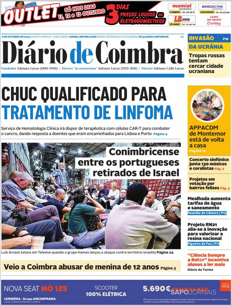 Portada de Diário de Coimbra (Portugal)