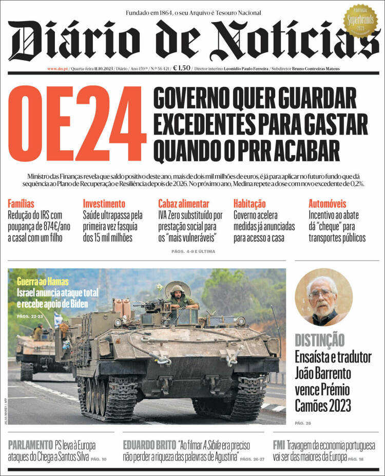 Portada de Diário de Noticias (Portugal)