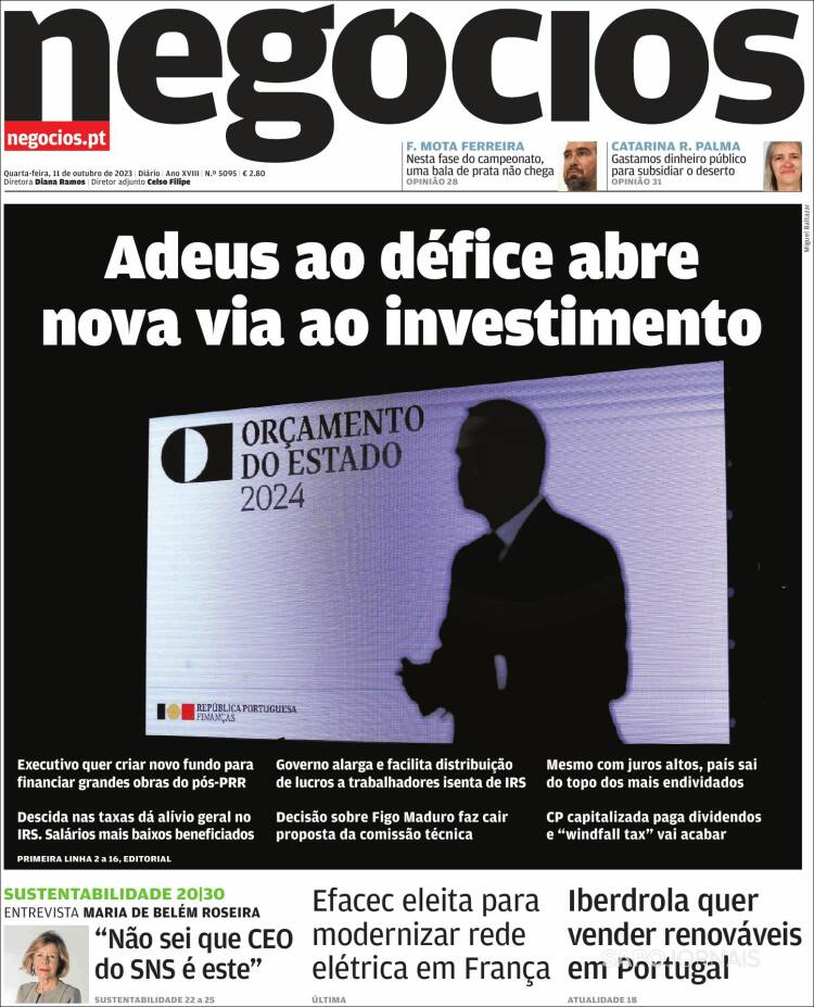 Portada de Jornal de Negócios (Portugal)