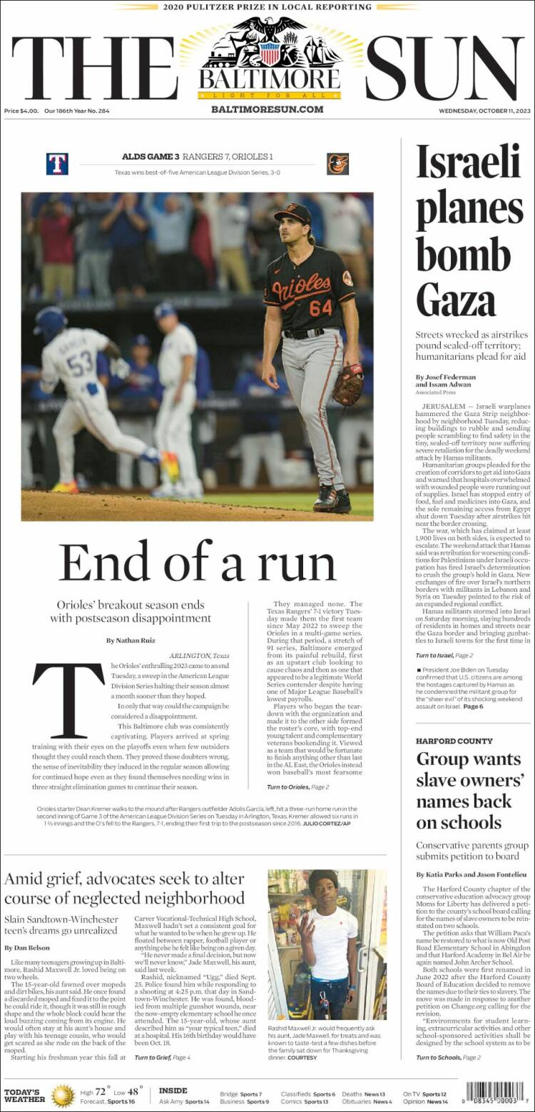 Portada de The Baltimore Sun (USA)