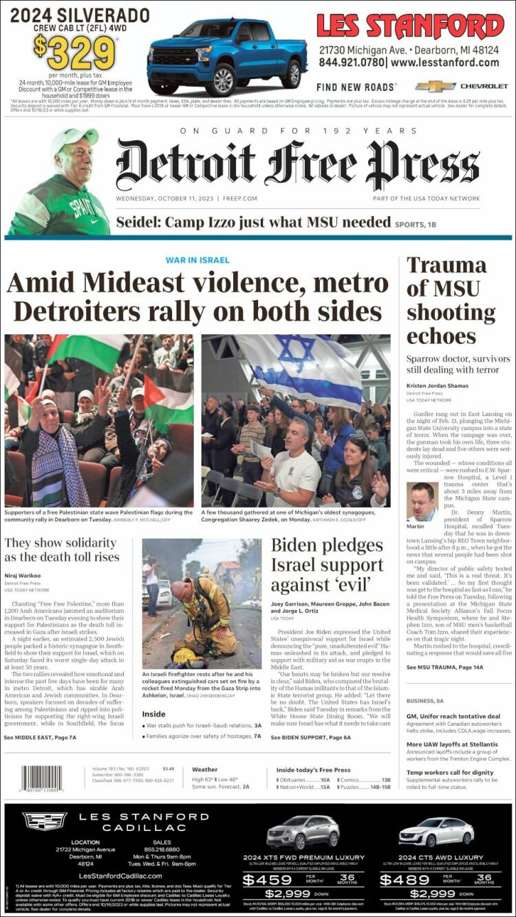 Portada de Detroit Free Press (USA)