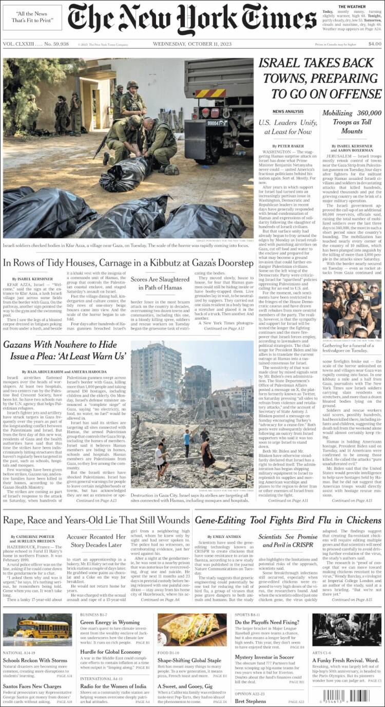 Portada de New York Times (USA)