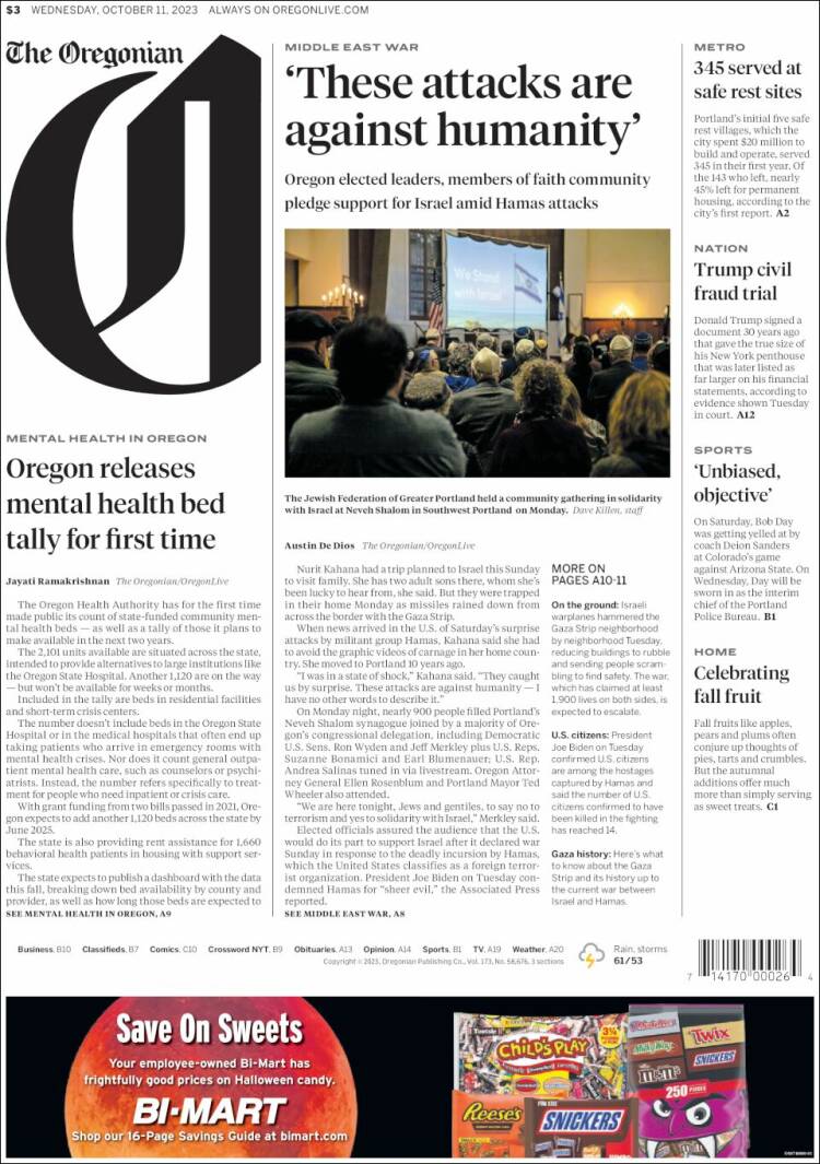 Portada de The Oregonian (USA)