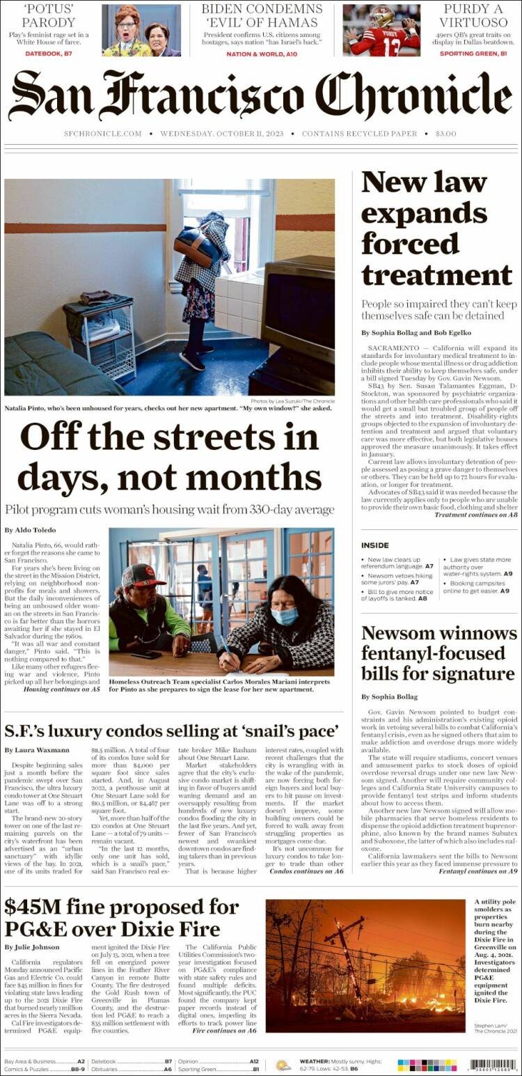 Portada de San Francisco Chronicle (USA)