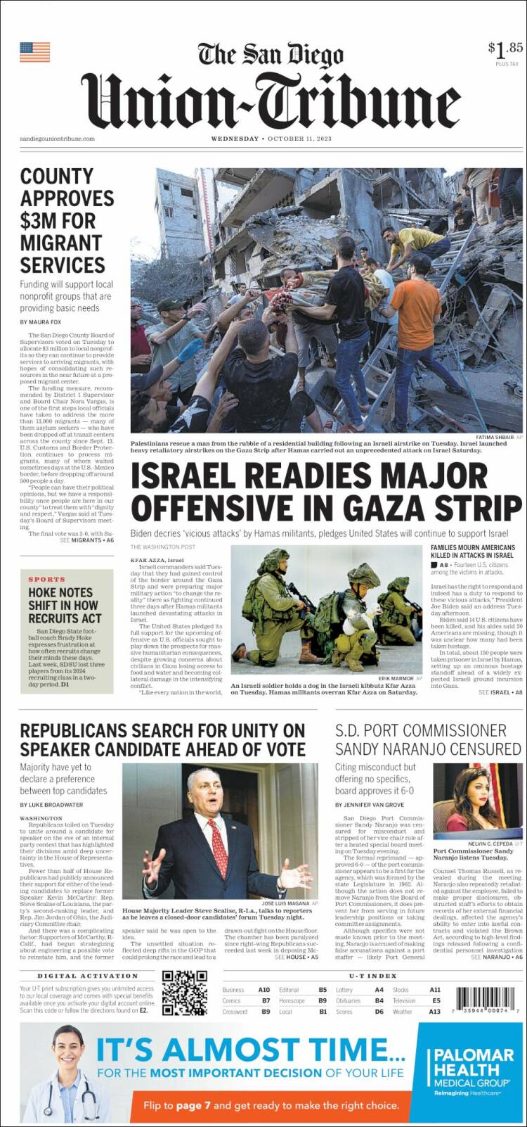 Portada de The San Diego Union-Tribune (USA)