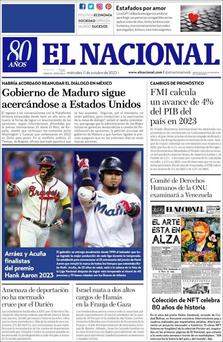 Portada de El Nacional (Venezuela)