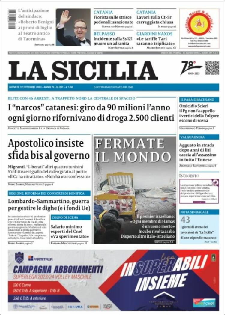 Portada de La Sicilia (Italia)