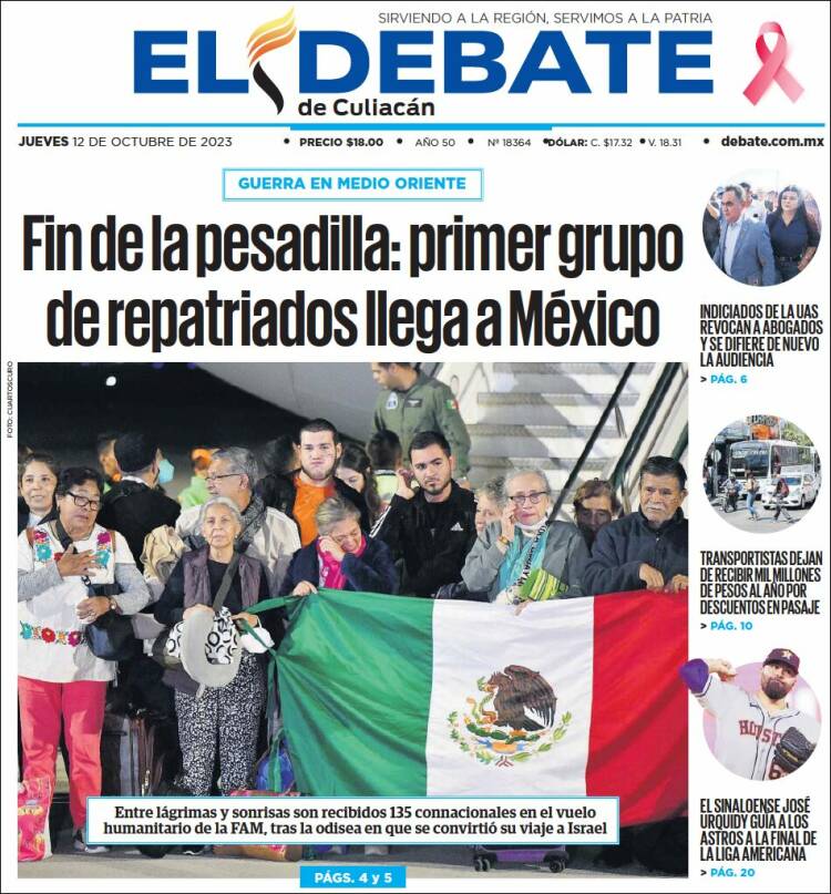 Portada de El Debate de Culiacán (México)