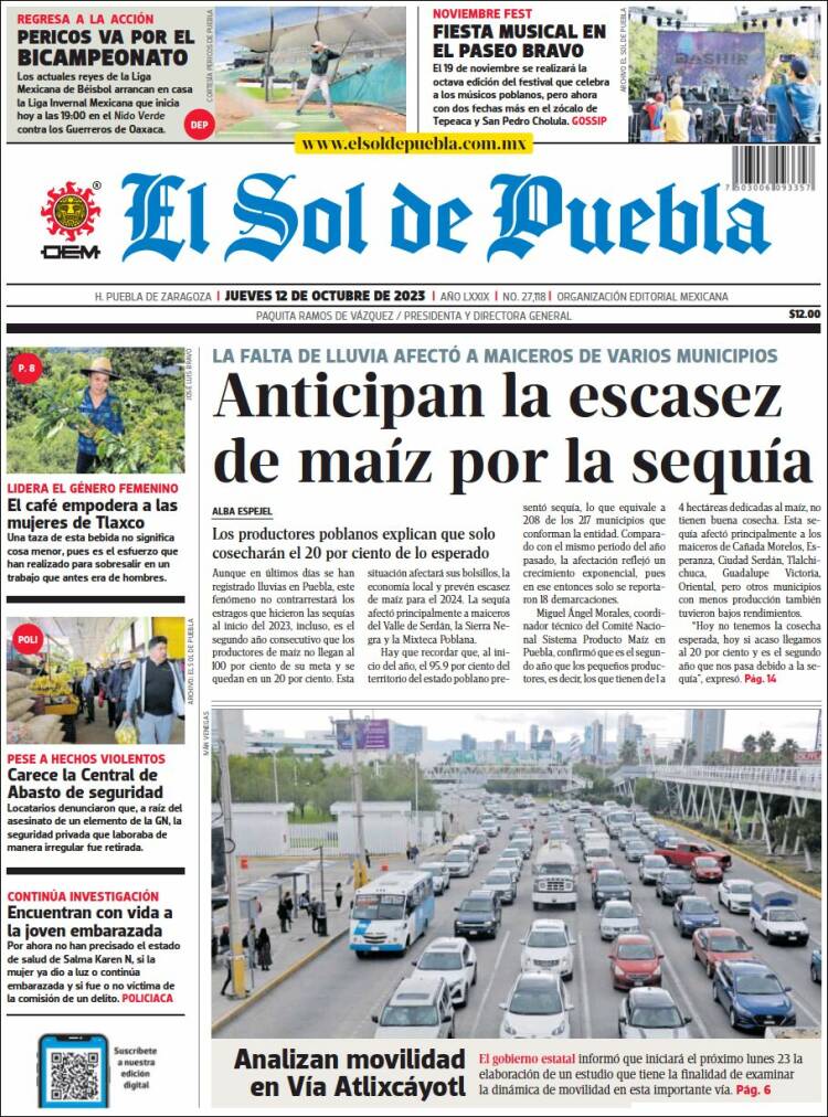 Portada de El Sol de Puebla (México)