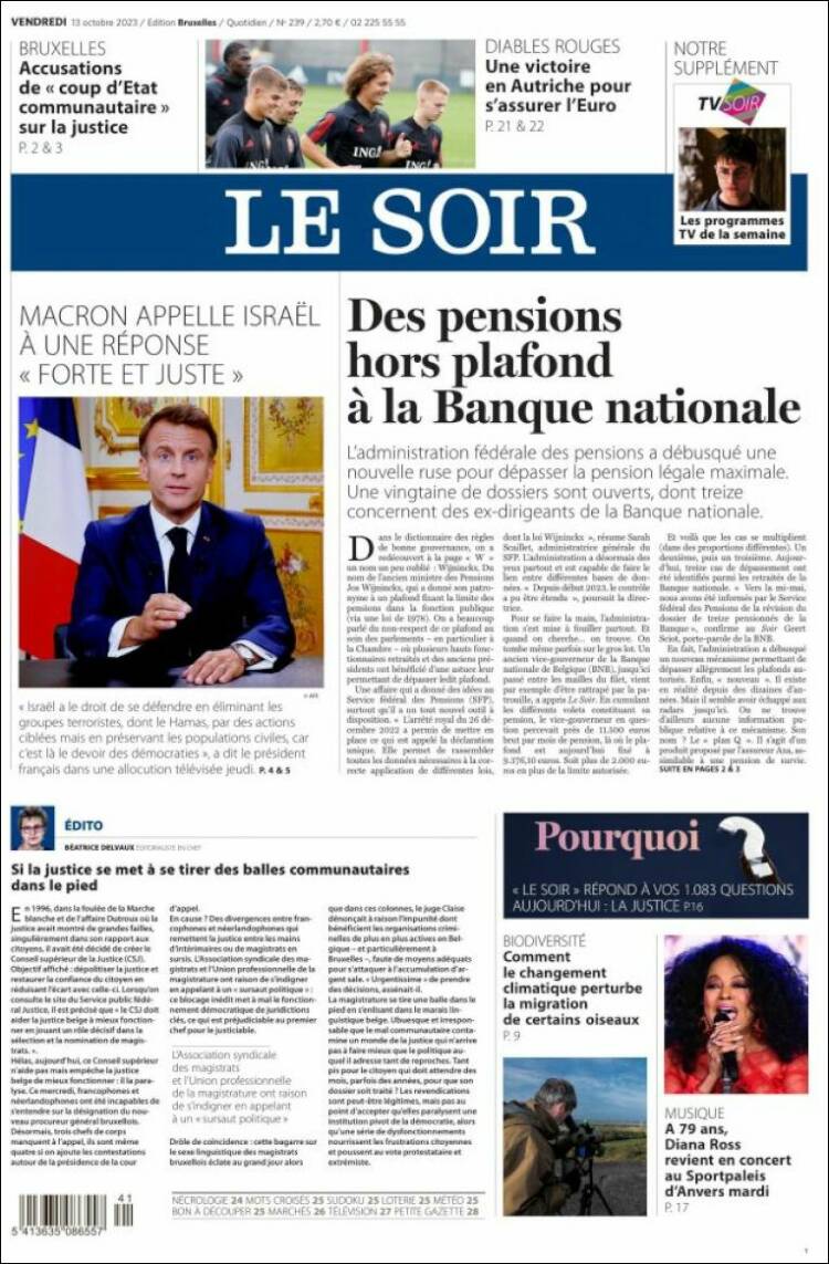 Portada de Le Soir (Bélgica)