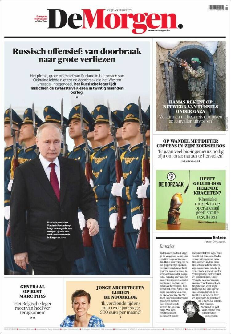 Portada de De Morgen (Bélgica)