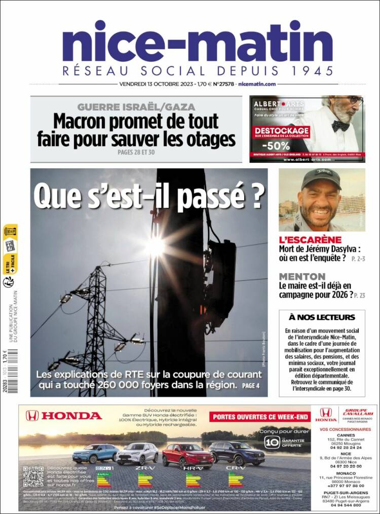 Portada de Nice-Matin (Francia)