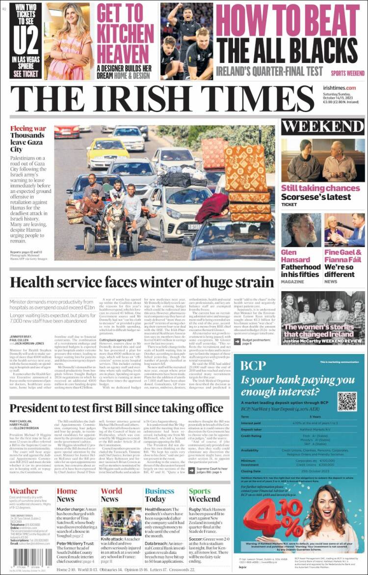 Portada de Irish Times (Irlanda)