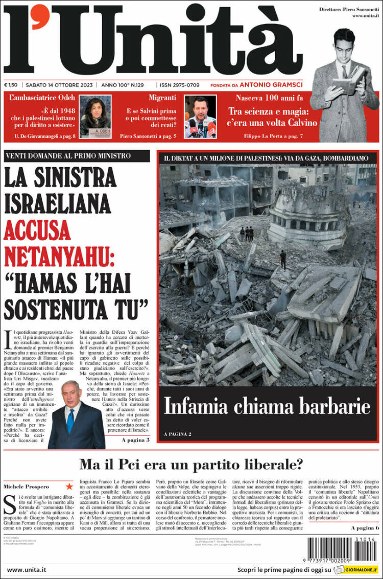 Portada de l'Unità (Italia)