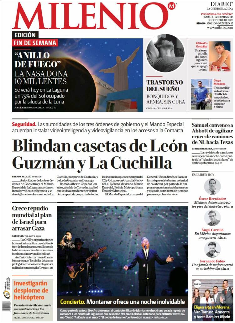 Portada de Milenio - Laguna (México)