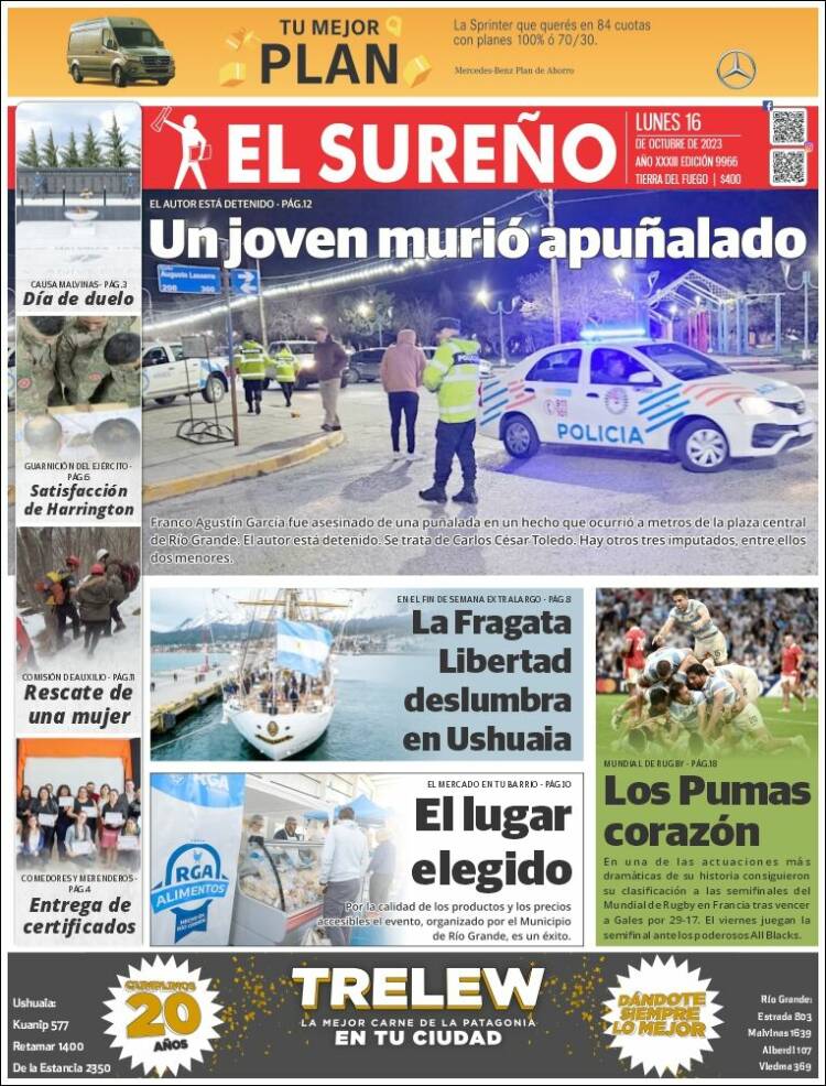 Portada de Diario El Sureño (Argentina)