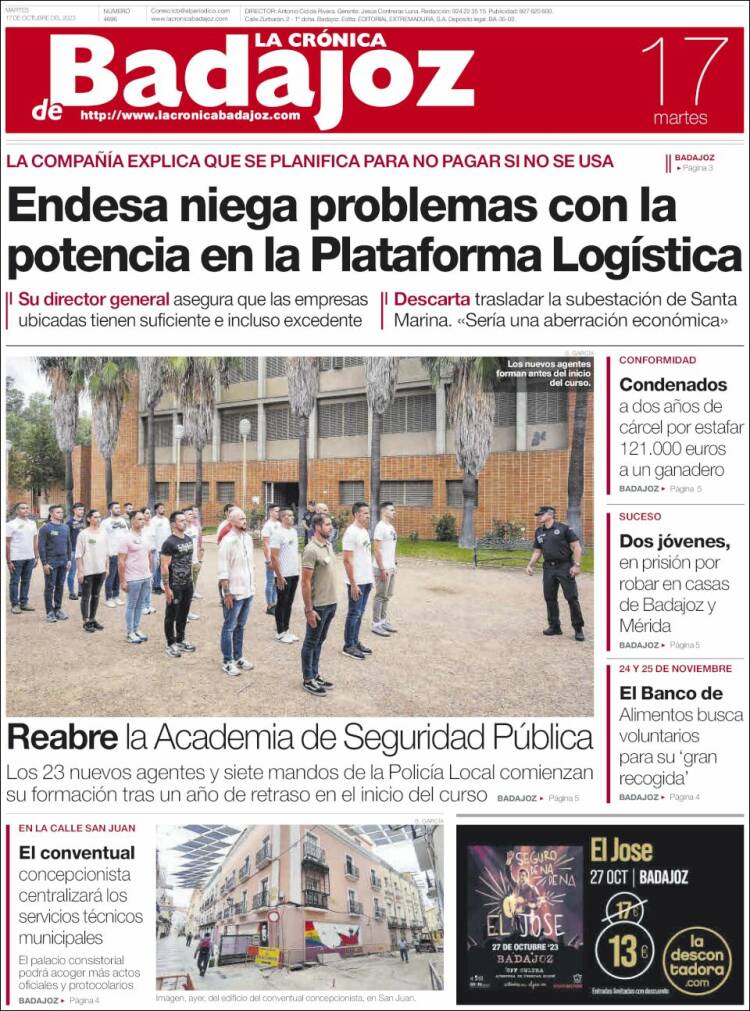 Portada de La Crónica de Badajoz (España)