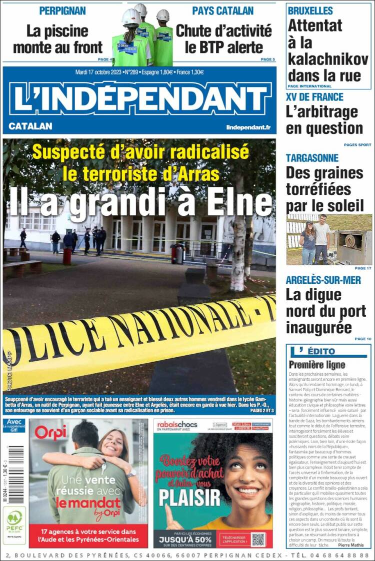 Portada de Le Indépendant (Francia)