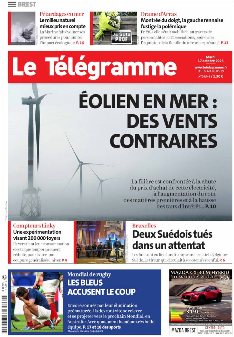 Portada de Télégramme (Francia)