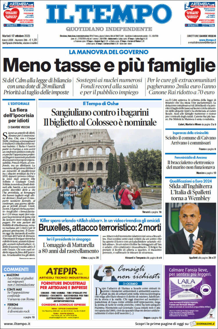 Portada de Il Tempo (Italia)