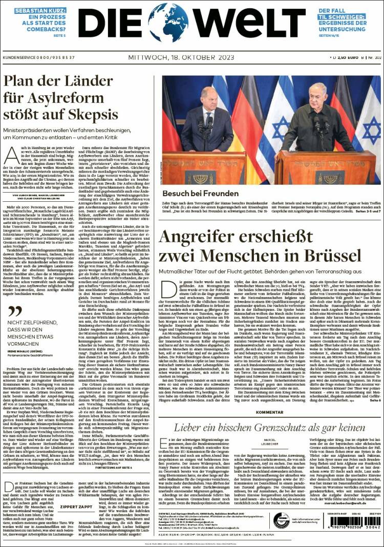 Portada de Die Welt (Alemania)